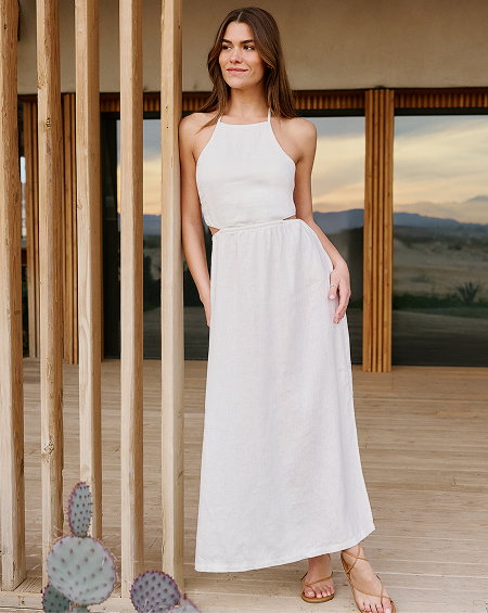SoftWash Linen Halter Dress in White