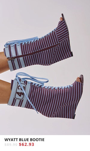 AZALEA WANG WYATT BLUE MULTI STRIPE WEDGE BOOTIE