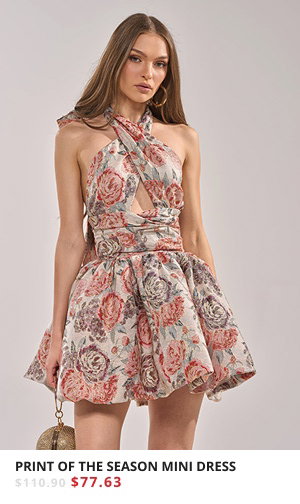 PRINT OF THE SEASON BUBBLE MINI DRESS IN BROCADE