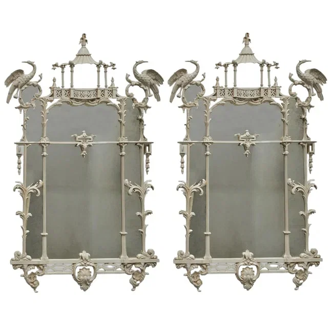 Pair of George III Style White Painted Mirrors, In the Manner of Thomas Chippendale