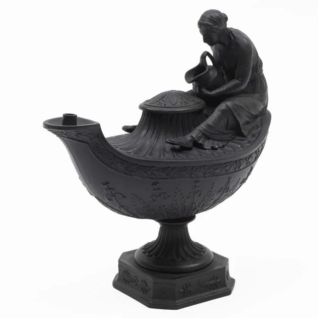 Wedgwood Black Basalt Oil Lamp and Cover