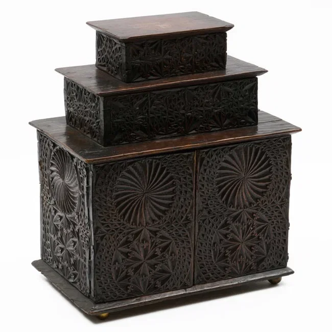 North European Carved Oak Three Tier Table Casket, Possibly German