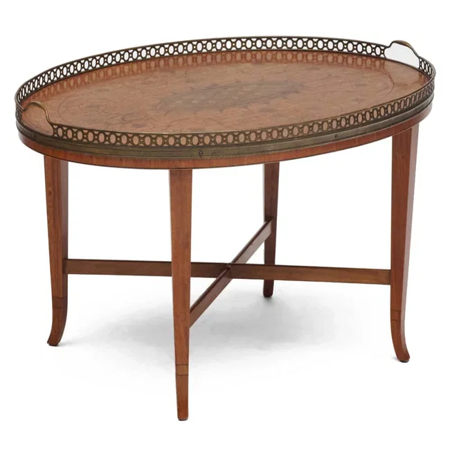 Edwardian Brass-Mounted Inlaid Satinwood Tray on Stand