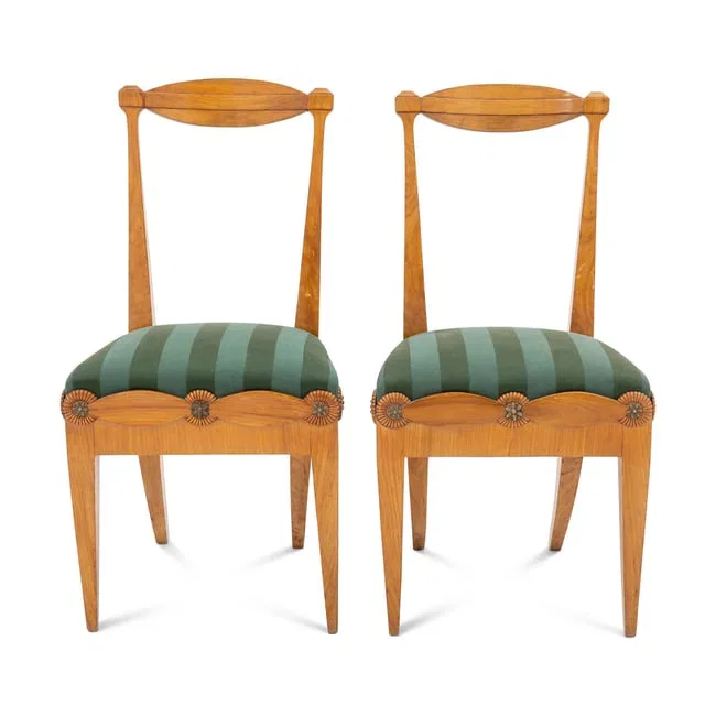 A Pair of Biedermeier Fruitwood and Brass Side Chairs