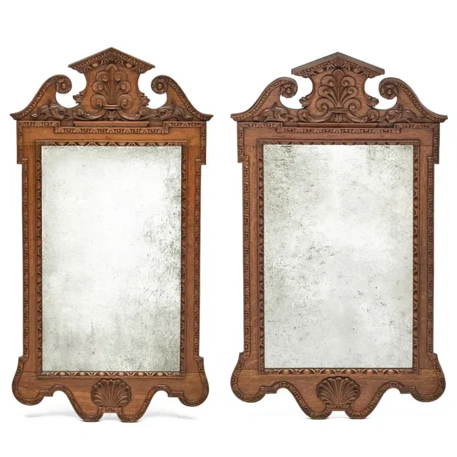 Pair of George III Style Carved Oak Mirrors