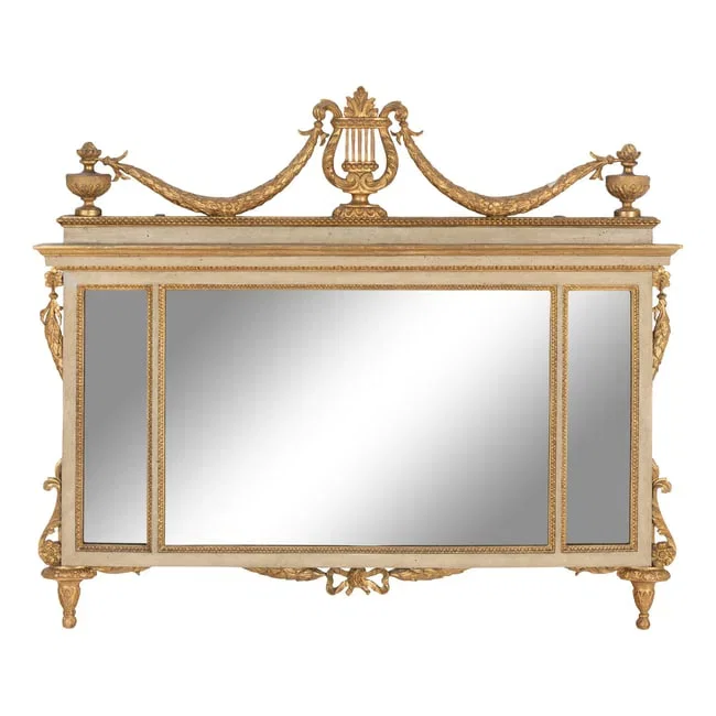 An Italian Neoclassical White Painted and Giltwood Mirror
