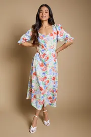 Petite Floral  Button Through Midi Dress