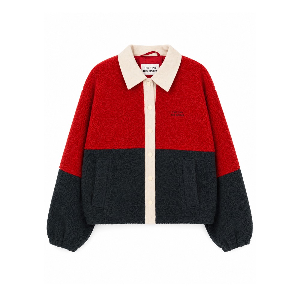 Image of Colour Block Sherpa Jacket - Red/Ink Blue