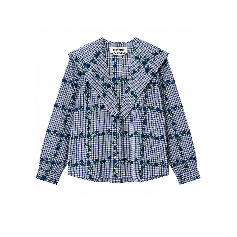Image of Roses Scarf Neck Blouse - Light Navy