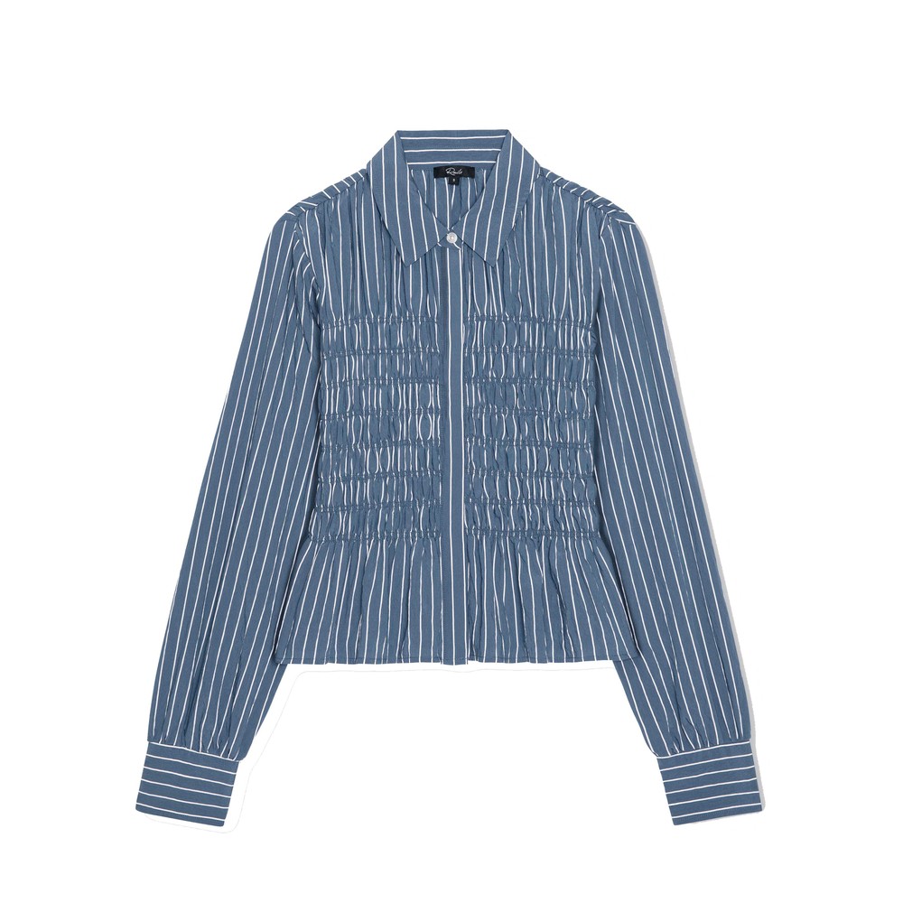 Image of Bradshaw Shirred Blouse - Indigo Stripe