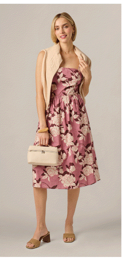 Printed Cotton Blaire Midi Dress In Blush Ecru