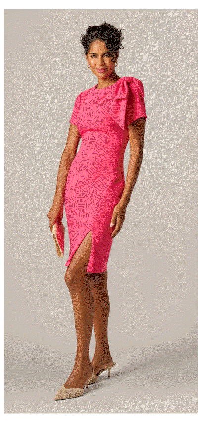 Short Sleeve Bow Shoulder Sheath Dress In Camellia