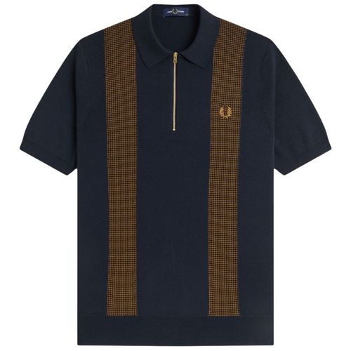 Fred Perry Panel Detail Knitted Shirt - Navy