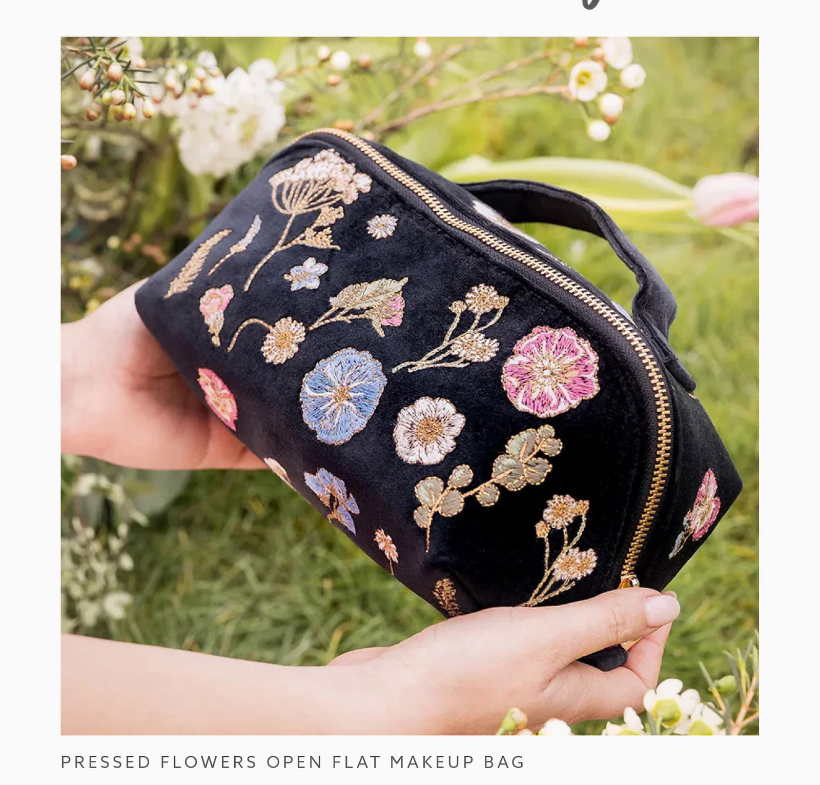 PRESSED FLOWERS CHAR OPEN FLAT MAKEUP BAG