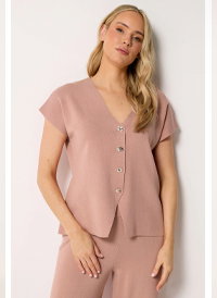 LTS Tall Light Pink Button Knitted Cardigan