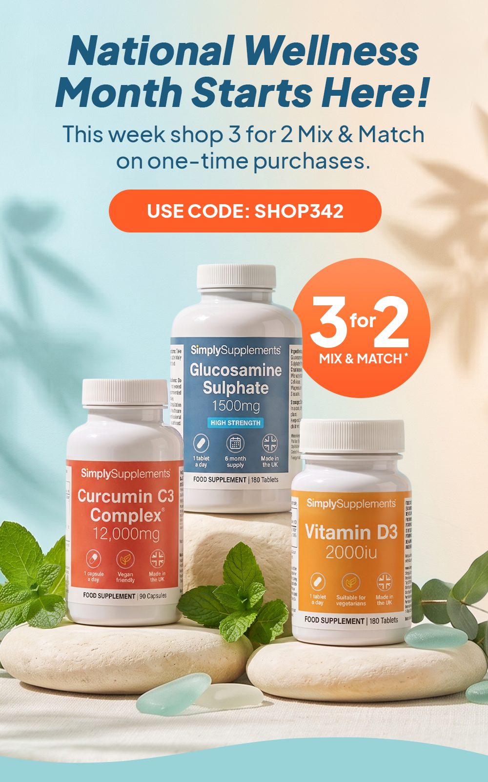 National Wellness Month Starts Here! This week shop 3 for 2 Mix & Match on one-time purchases. Use code SHOP342 