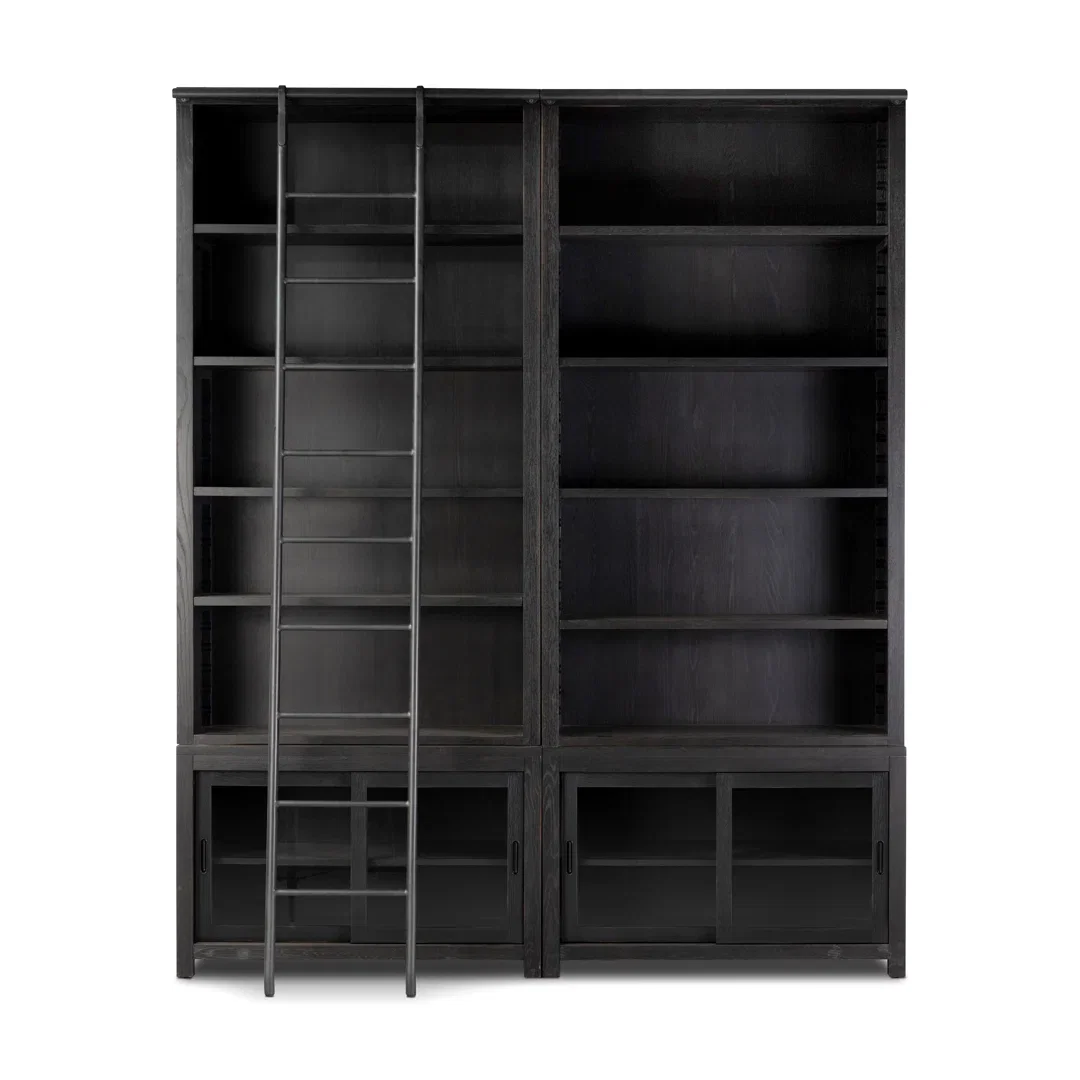 Admont Double Bookcase with Ladder - Worn Black