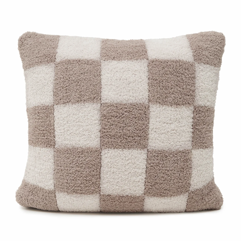 Check Pillows in Mink / Bone