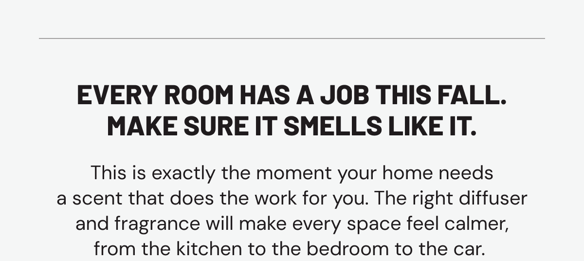 Every room has a job this fall. Make sure it smells like it. This is exactly the moment your home needs a scent that does the work for you. The right diffuser and fragrance will make every space feel calmer, from the kitchen to the bedroom to the car. 