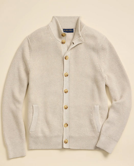 Image of Supima® Cotton Ribbed Mock Neck Cardigan