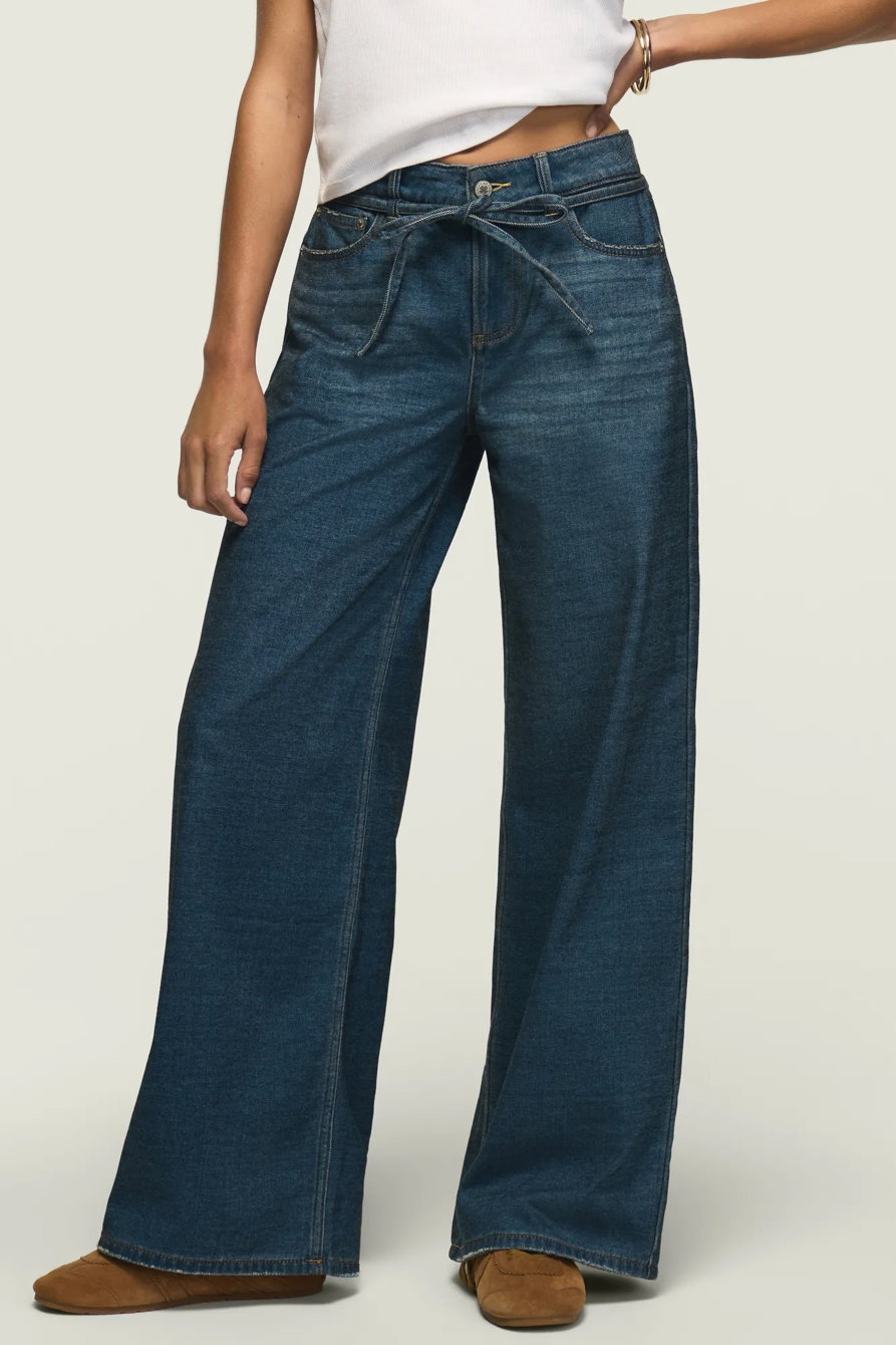 Image of Lucky Brand Velvet Denim Luxe Palazzo - Women's Clothing Outerwear Jean Denim Jackets in Warm Soul Wash