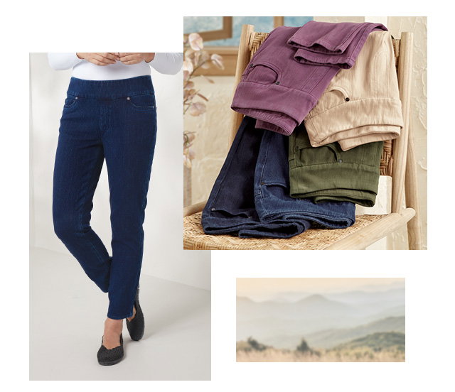 Knit Denim Mid Rise Slim-Leg Ankle Jeans