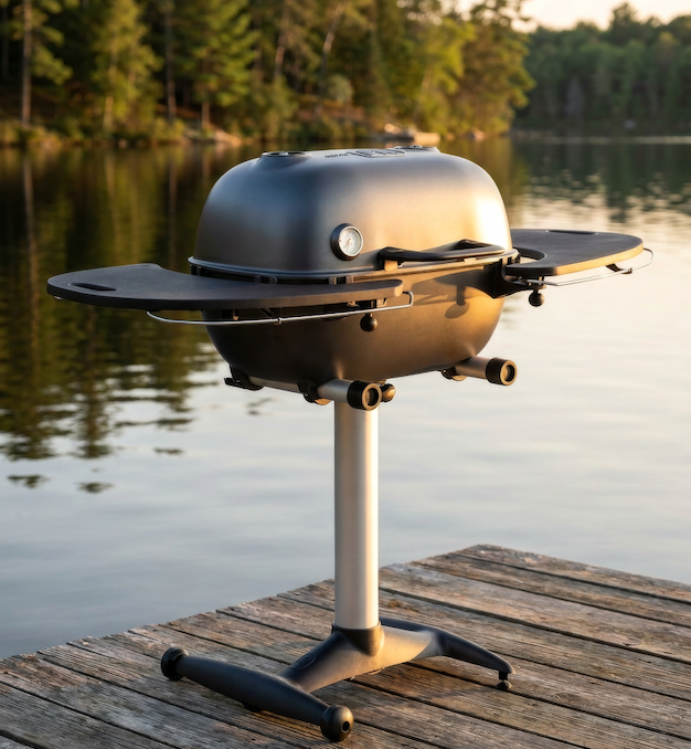 PK360 Graphite grill on a lakeside dock during the extended Grill & Chill Sale.