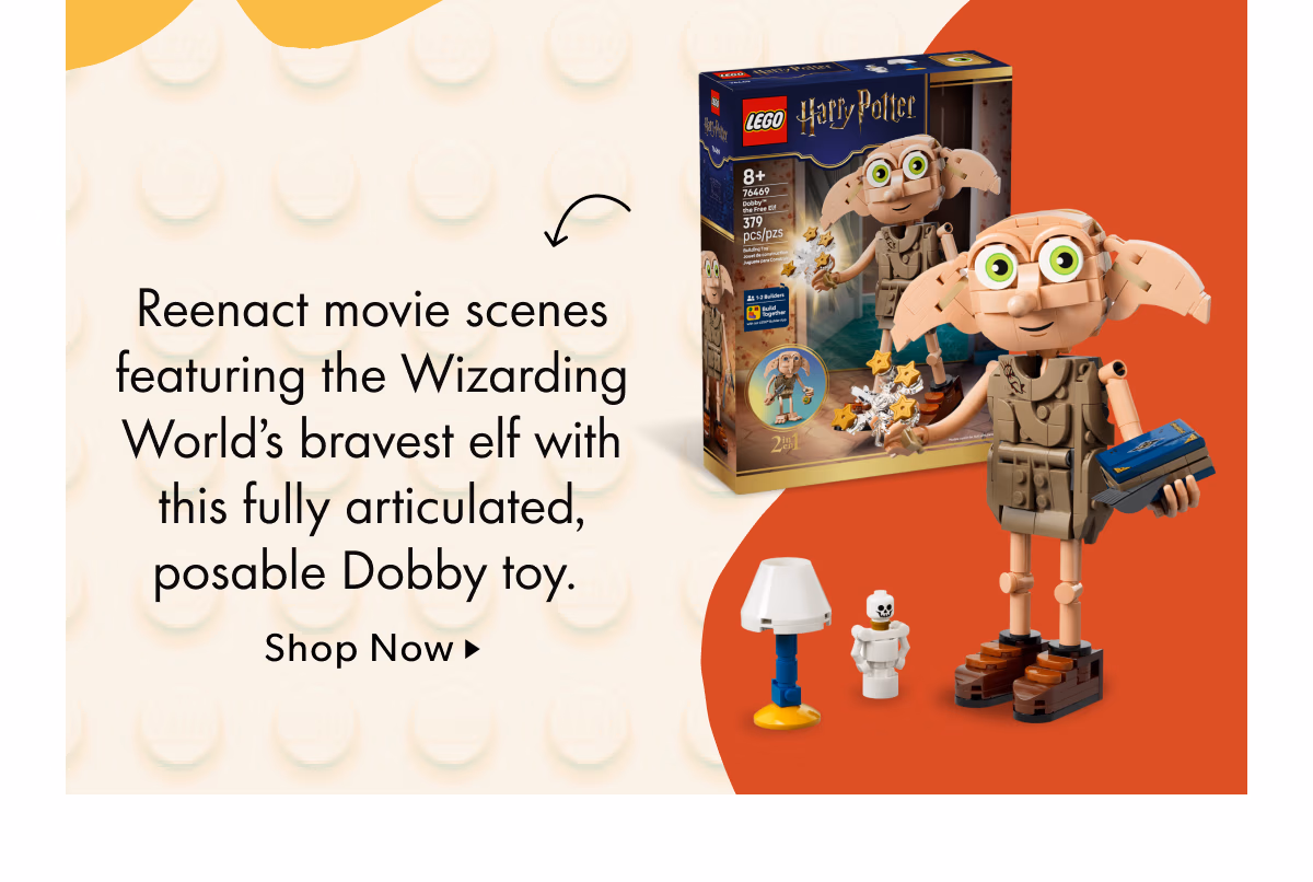 Reenact movie scenes featuring the Wizarding World's bravest elf with this fully articulated, posable Dobby toy.