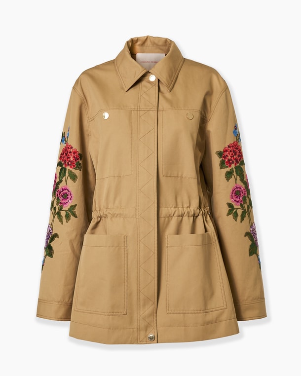 Floral-Embroidered Gabardine Jacket