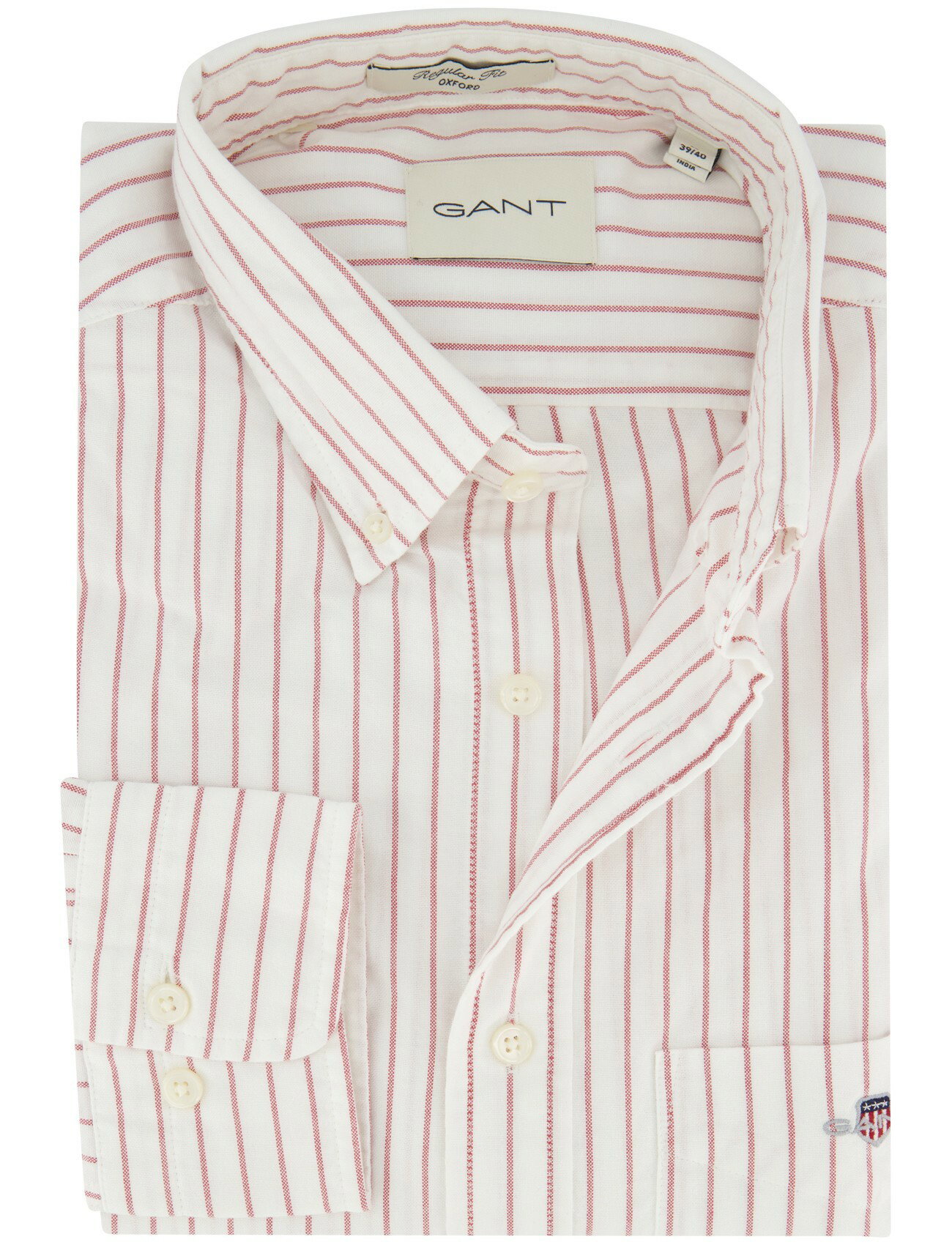 Gant overhemd wit Regular Fit roze gestreept