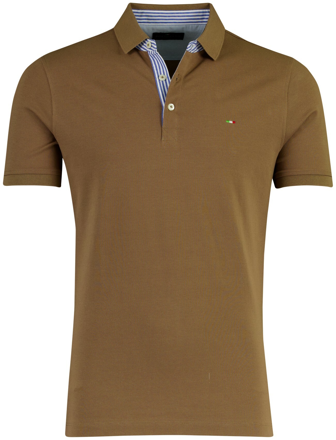 Poloshirt korte mouw Portofino bruin pique 3 knoops