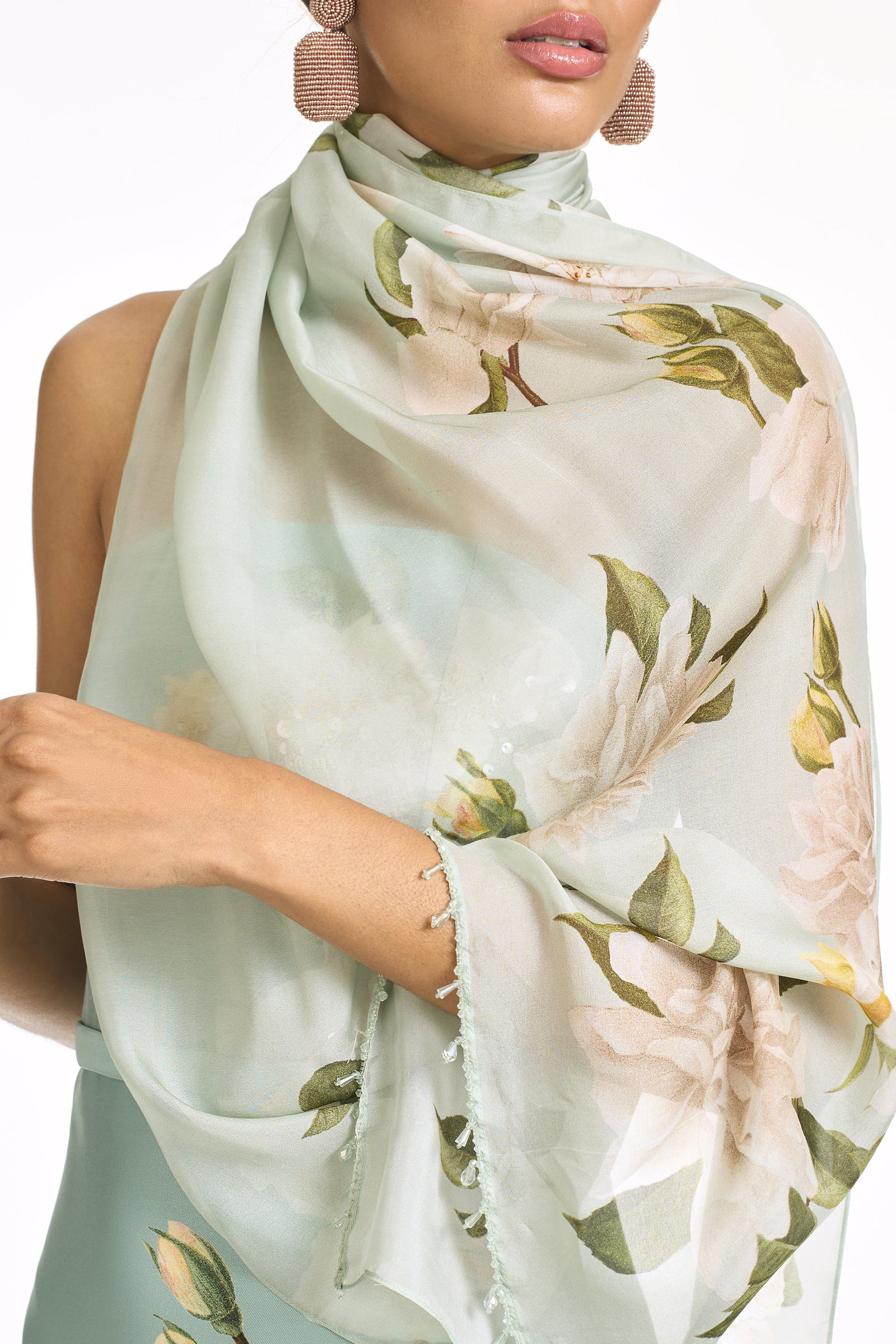 Image of EMBELLISHED EMMY SCARF - CELADON SOIREE