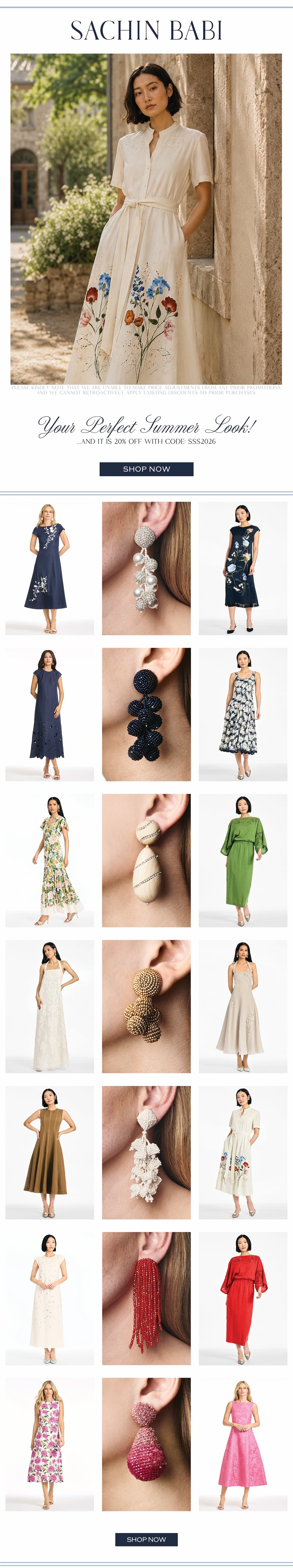 dont miss out on our summer sale! 20% off with code SSS2026 for our summer soiree sale.