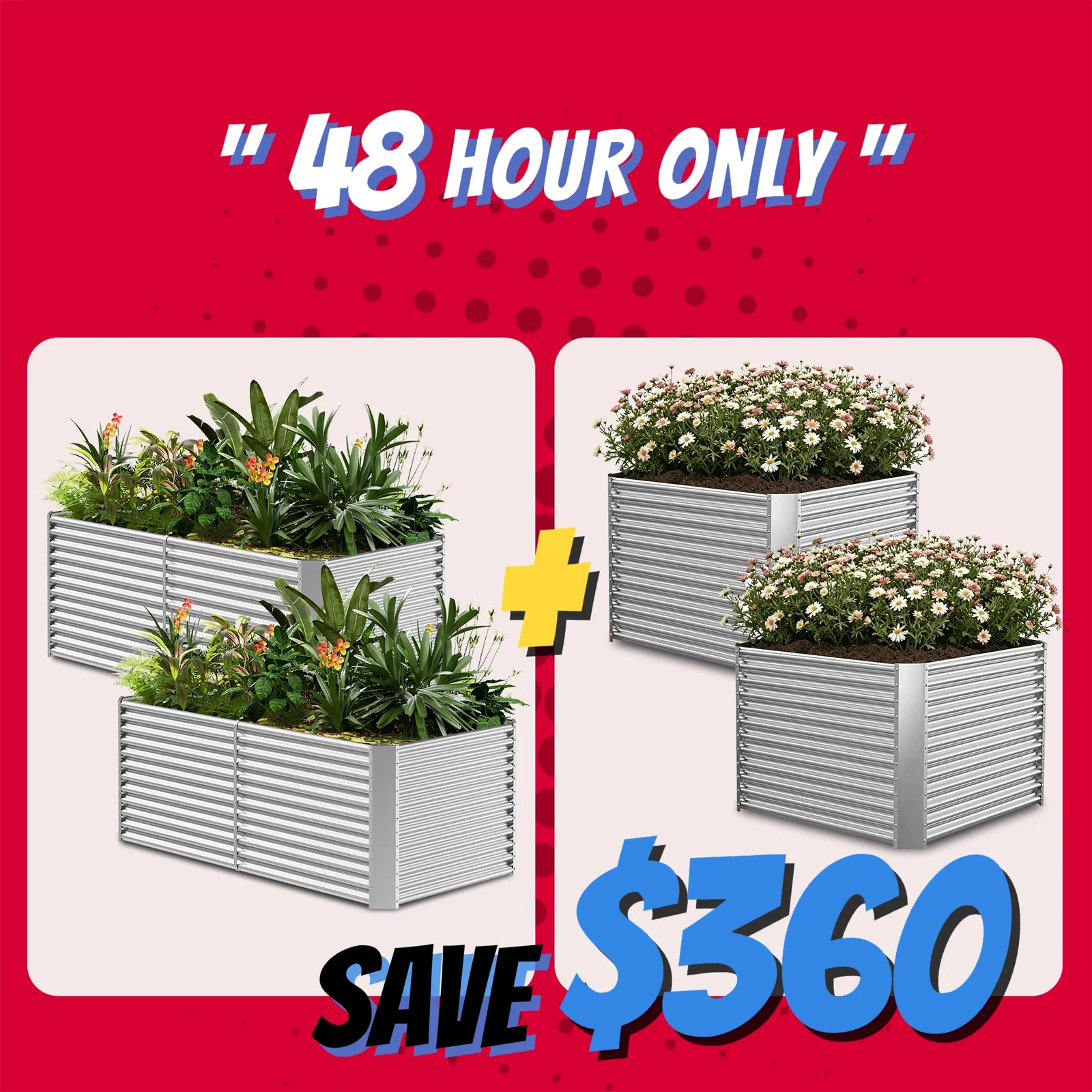 Image of 2-Pack 36" Tall Rectangular 8x4x3ft Galvanized Raised Garden Bed+2-Pack 36" Tall Square 4x4x3ft Galvanized Raised Garden Bed
