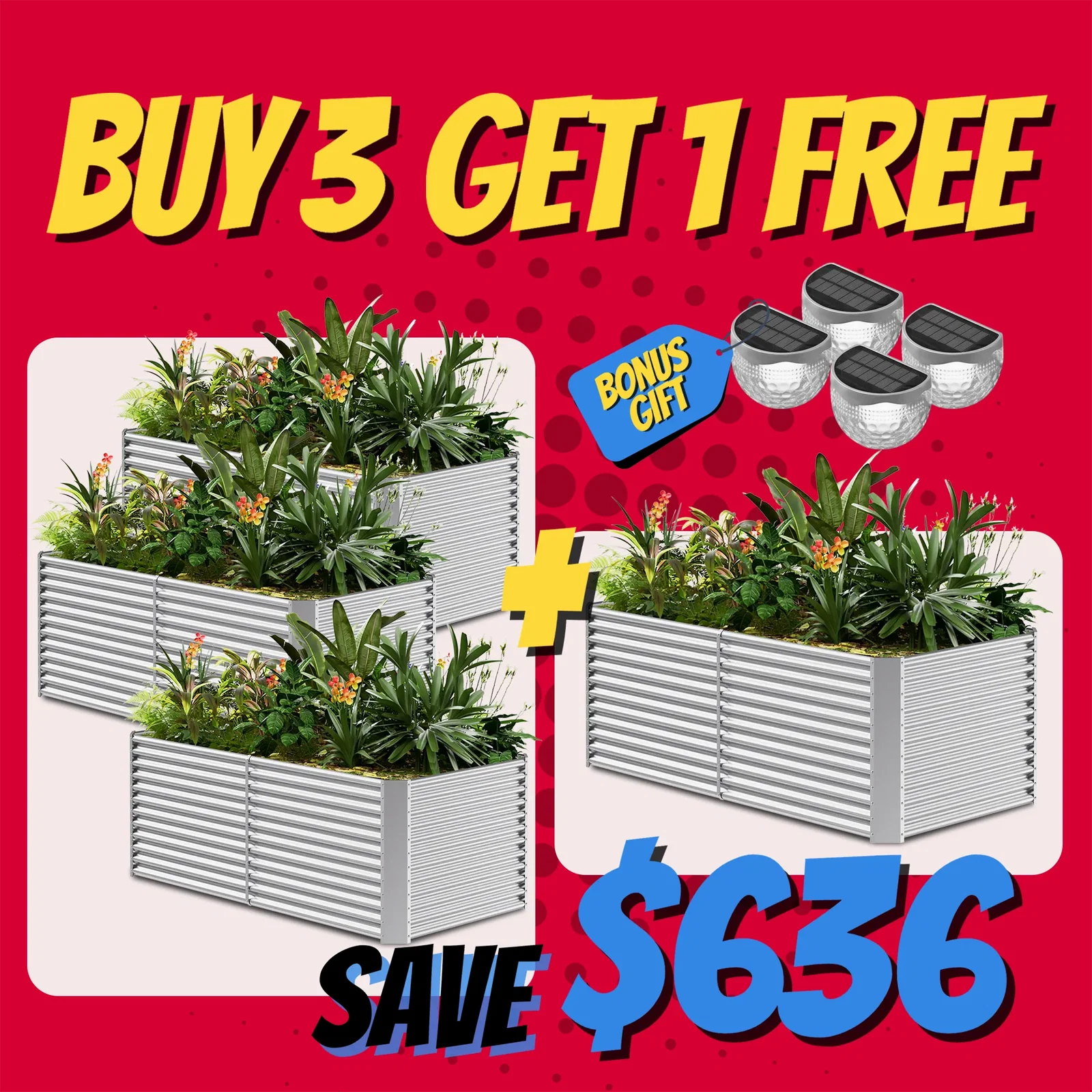 Image of Buy 3 Get 1 Free 36" Tall 8x4ft Galvanized Raised Garden Bed