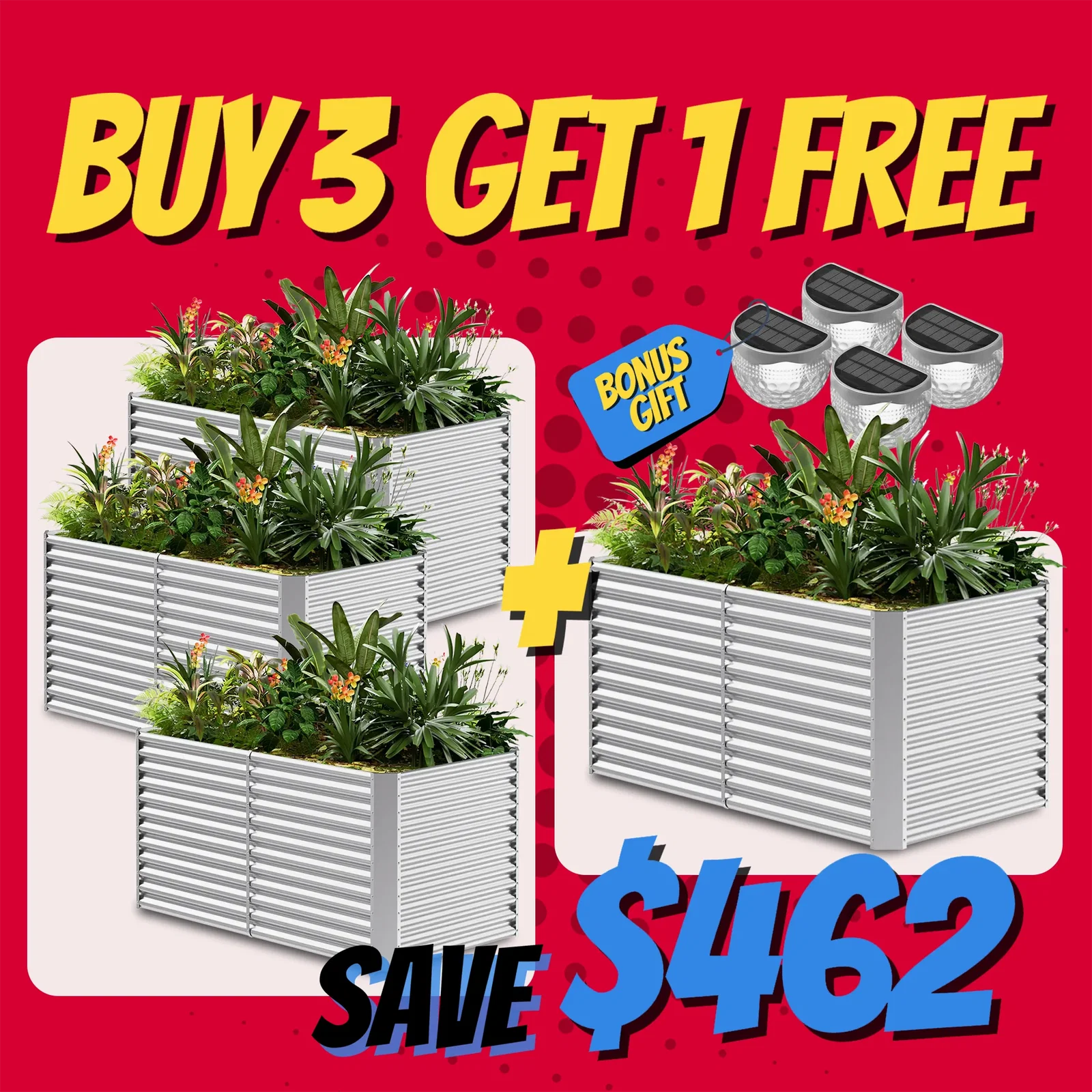 Image of Buy 3 Get 1 Free 36" Tall 6x3ft Galvanized Raised Garden Bed
