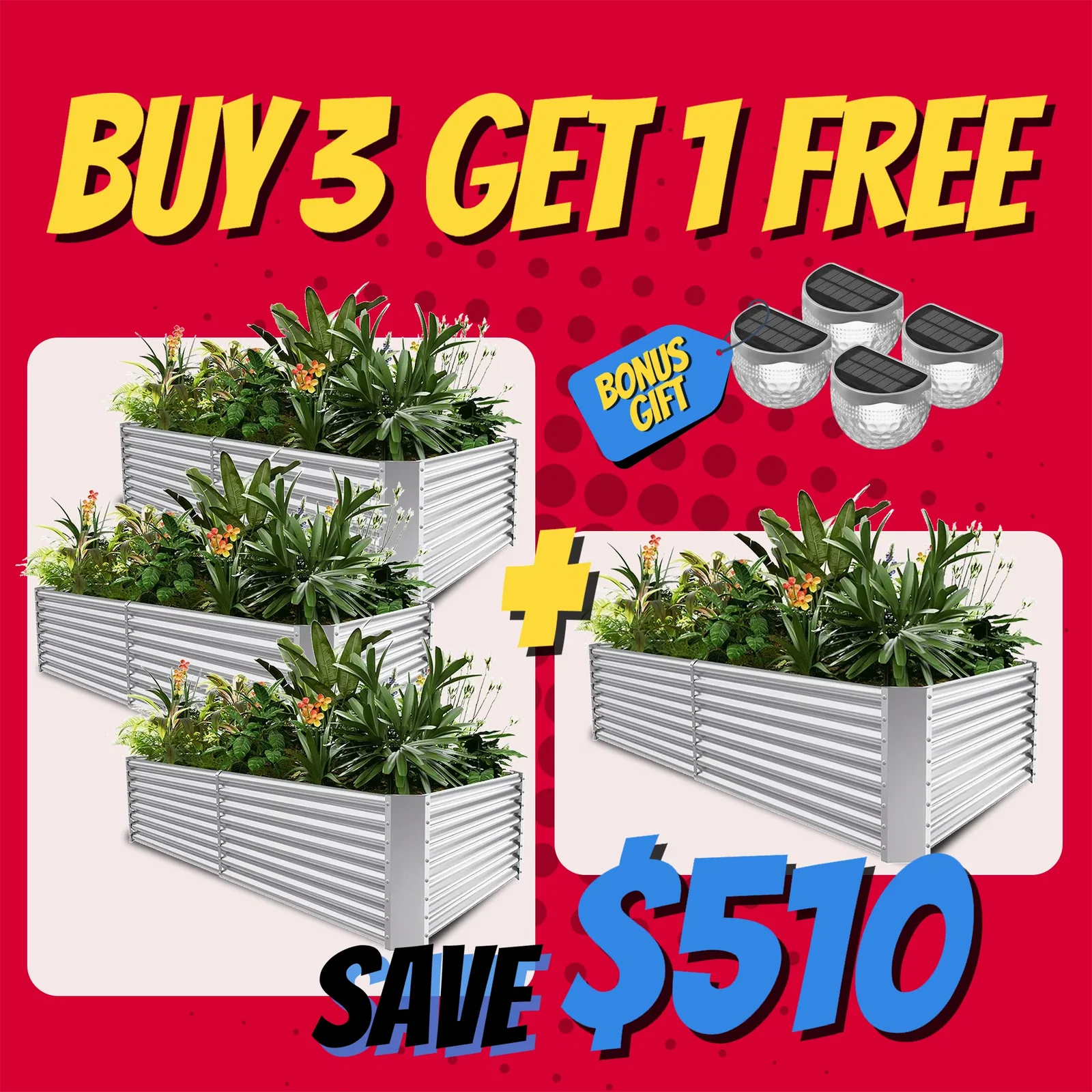 Image of Buy 3 Get 1 Free 24" Tall 8x4ft Galvanized Raised Garden Bed