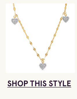 Dainty gold link necklace with dangling heart-shaped diamond motifs. Click here to shop this style