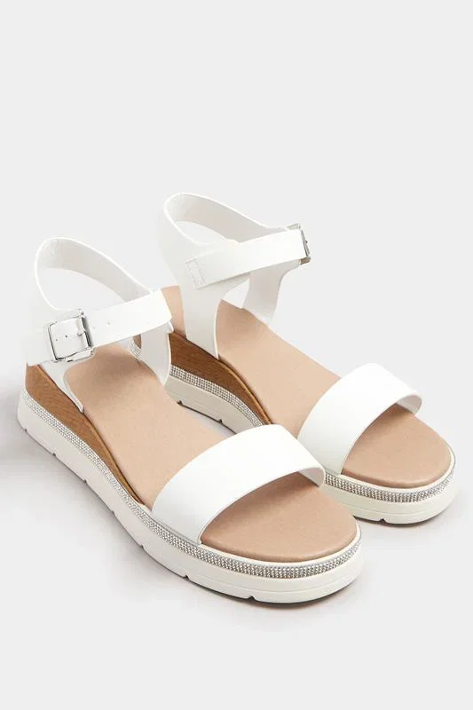 Image of White Diamante Flatform Sandals In Wide E Fit  Extra Wide EEE Fit