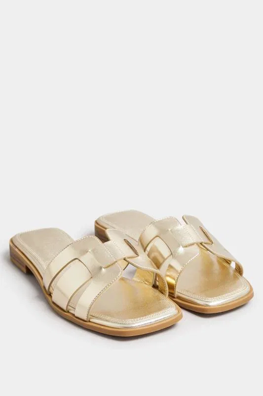 Image of Gold Cut Out Mule Sandals In Wide E  Extra Wide EEE Fit