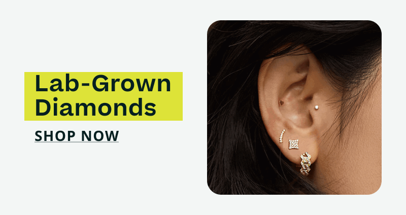 Ear stack with geometric stud styles with diamond accents. Lab-grown diamonds. Click here to shop now