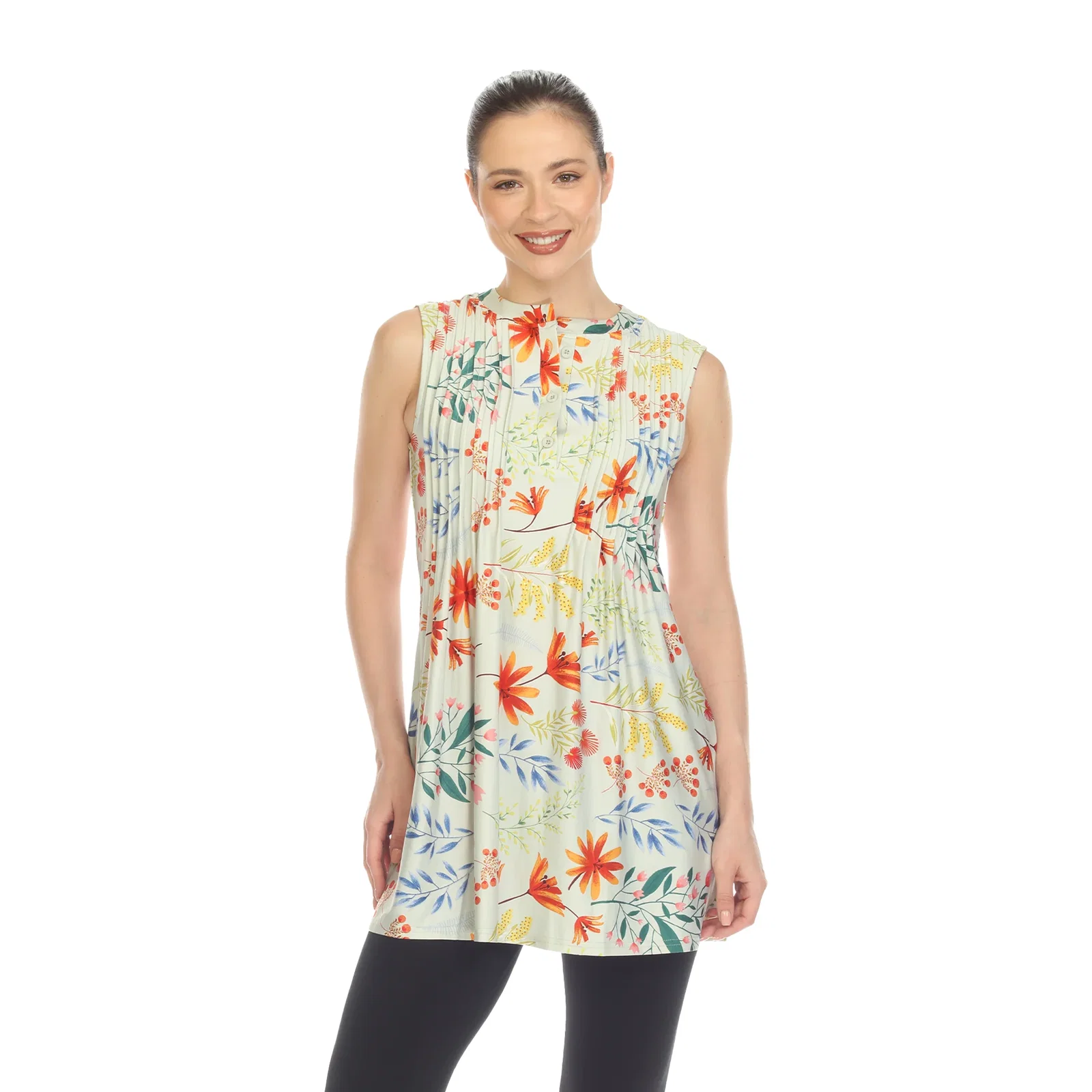 Image of Sage Floral Sleeveless Tunic Top