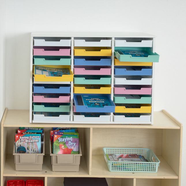Really Good Stuff® White 27-Slot Mail Center With Bold Vibes Trays
