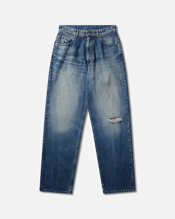 Men's Distressed Straight Leg Jeans Medium Blue