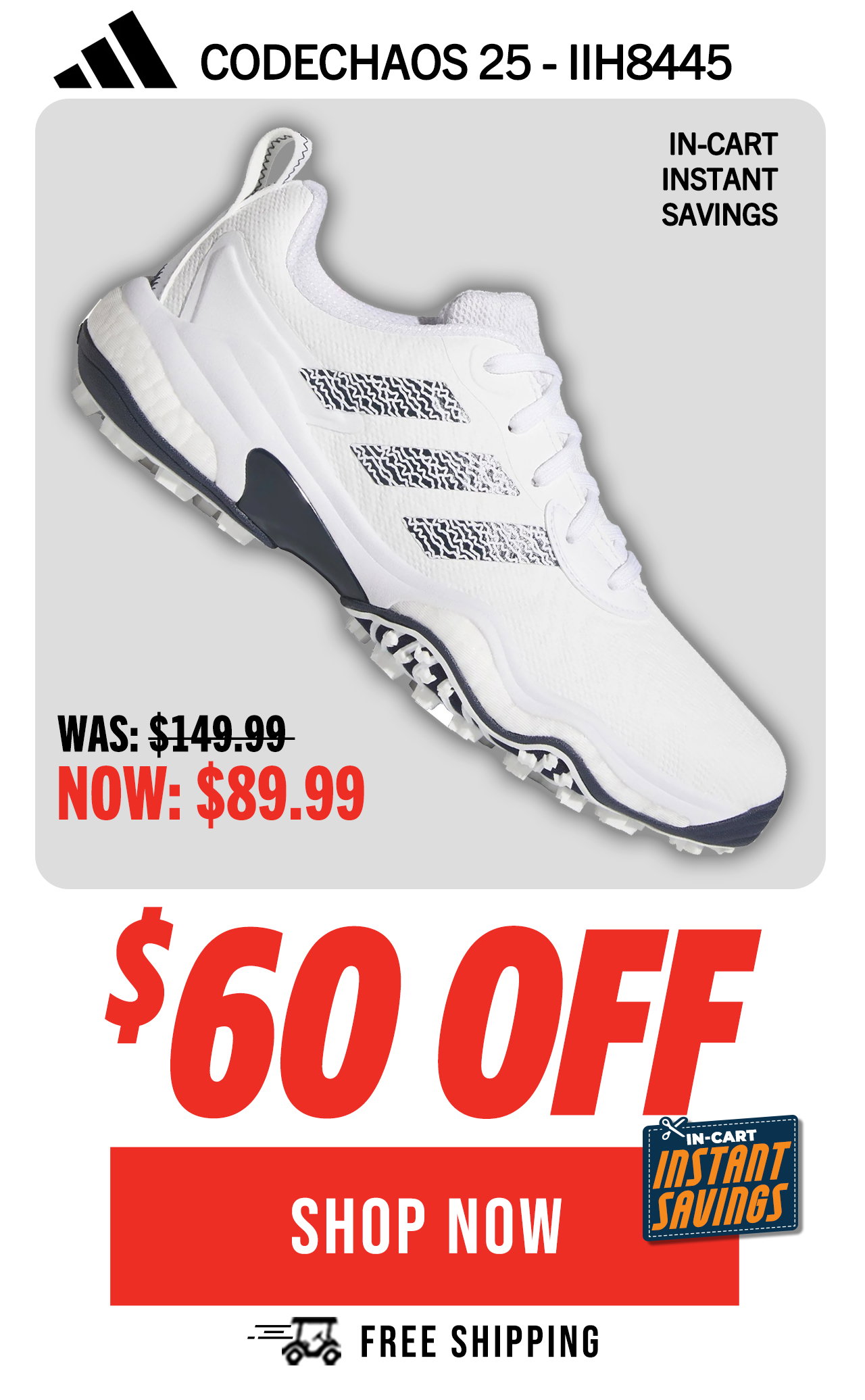 adidas Codechaos 25 Golf Shoes - Cloud White/Collegiate Navy/Cloud White