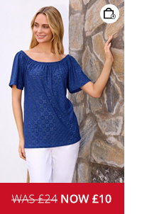 M&Co Blue Broderie Bardot Top
