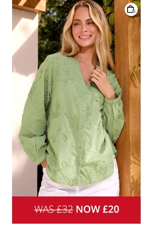 M&Co Green Floral Embroidered Cotton Shirt