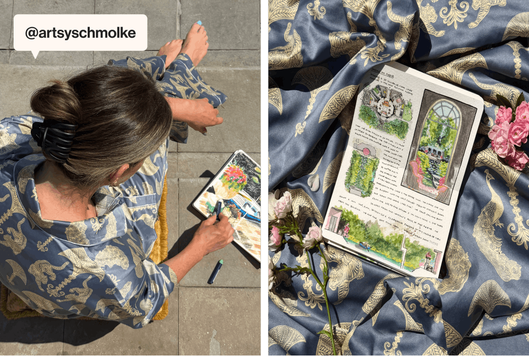Satin Tigers & Peacocks Print Long Pyjama Set / @artsyschmolke