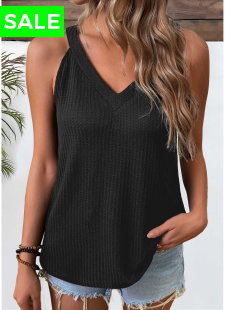 Black Short Sleeve V Neck Tank Top