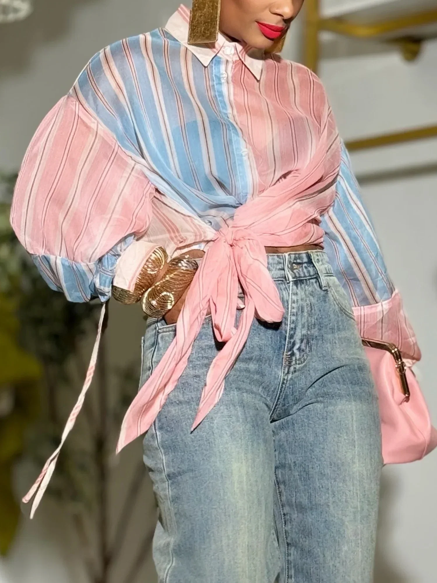 Casual Striped Printing Shirt Collar Shirt